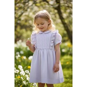 Vintage Polly Flinders Girls Dress Size 6X Lavender Floral Ruffle Smocked